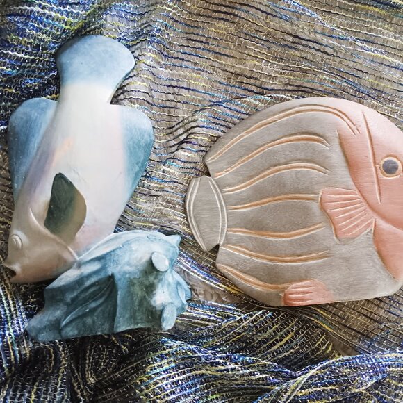 Swim into Vintage 90's Decor! Beautiful Carved Fish Sculptures - Picture 2 of 5